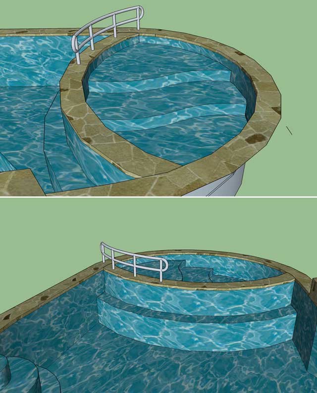 Creating an Ecological Earth, dcc-pool-b161-640, We also started to work on updates for the Duplicable City Center Natural Pool and Spa. The children's easy-access area was redesigned as seen here and based on the excellent design work of Bupesh Seethala (Interior Designer). The new design features safety rails, a separation wall between the children's and adult's areas of the pool, and an 8", 16" and 24" set of stepped areas for children to enjoy.