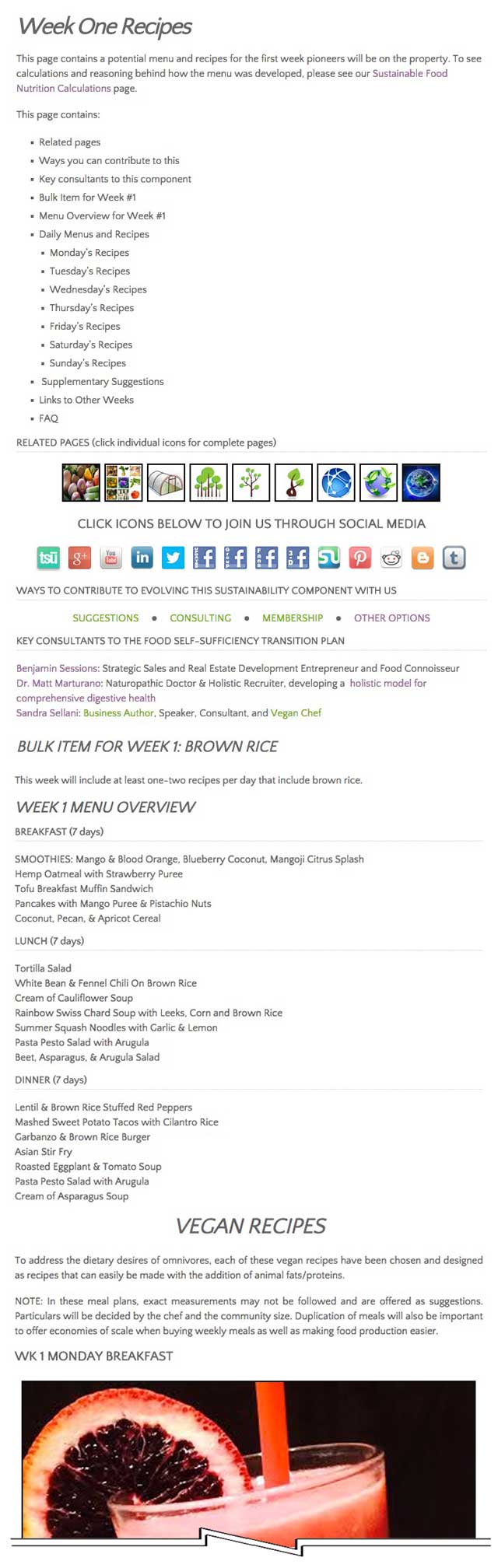 completed another 10% on the organization of the streamlined version of our Food Self-sufficiency Transition Plan page, which includes contributions provided by Naturopathic Doctor Matt Marturano (creator of the COHERENT model for comprehensive digestive health). This week we added anchor links & images to sections of the page and began creating breakout pages for specific weeks of recipes. 
