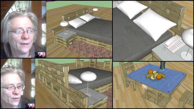 Behind the scenes Mike Hogan (Automation Systems Developer and Business Systems Consultant) and myself began exploring how the Control Systems can be built into the furniture of the City Center rooms. Here are 4 pictures of us using the 3-D model of the furniture and room to discuss how to create easy ways for users to interact with these systems.