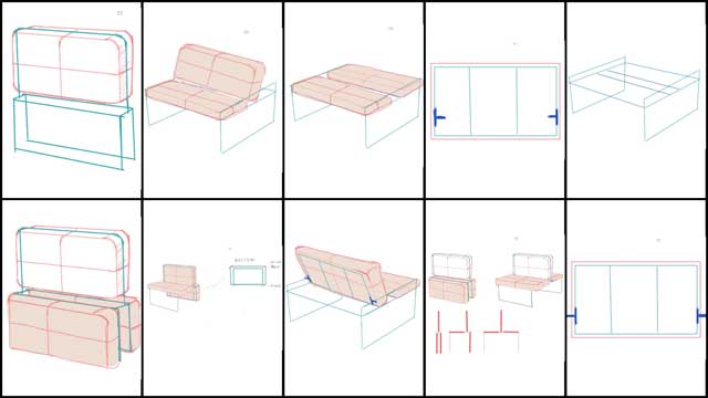 Iris Hsu (Industrial Designer), began sketching the Pipe Couch designs for the Duplicable City Center library. The drawing you see here are her initial design ideas