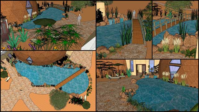 This week the core team added 3-D outdoor natural pool details to our continued development of the Duplicable City Center 3-D specifics. This included more plants, walk-over bridge details, people, and other aesthetic details