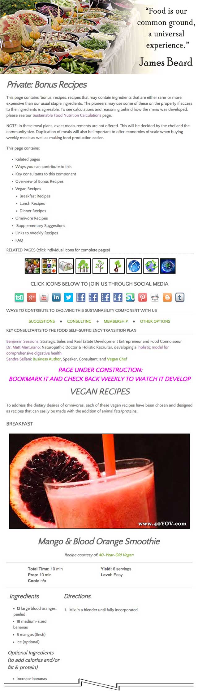 This last week the core team completed another round organizing the streamlined version of our Food Self-sufficiency Transition Plan page, which includes contributions provided by Naturopathic Doctor Matt Marturano (creator of the COHERENT model for comprehensive digestive health). This week we further organized the recipes, creating a page for bonus recipes.