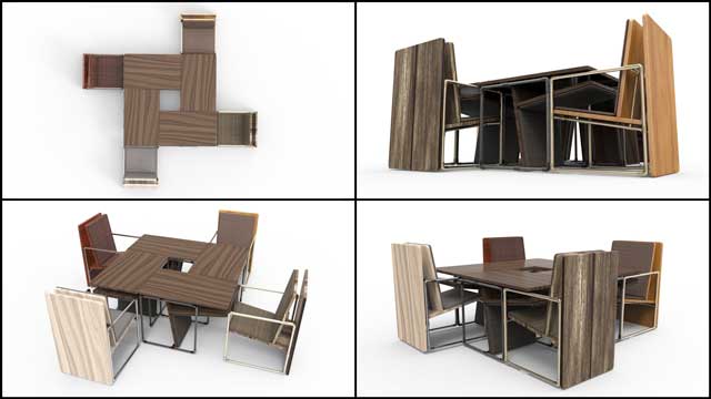 Iris Hsu (Industrial Designer), continued finalizing the Pipe Furniture design renders for the Duplicable City Center library. The new renders you see here show an additional layout for the chair/table combination designs.
