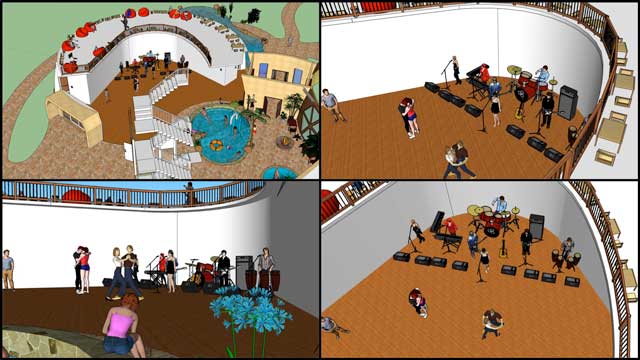 We also added additional Social Dome internal details showing a band playing next to the natural pool and some final touches to the internal aspects of the natural pool. With these additions we’d say we are now 90% done with the complete 3-D update: