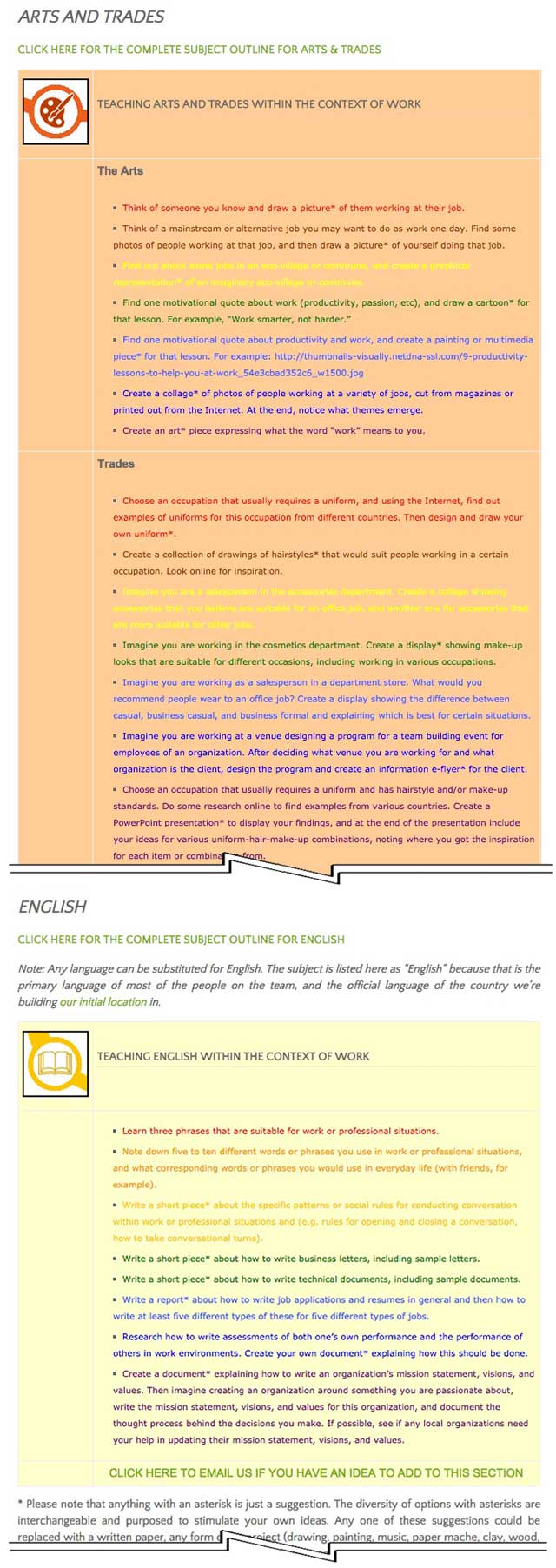 Making a Global Difference - This last week the core team transferred the first 25% of the written content for the Work Lesson Plan to the website, as you see here. This lesson plan is purposed to teach all subjects, to all learning levels, in any learning environment, using the central theme of “Work.”