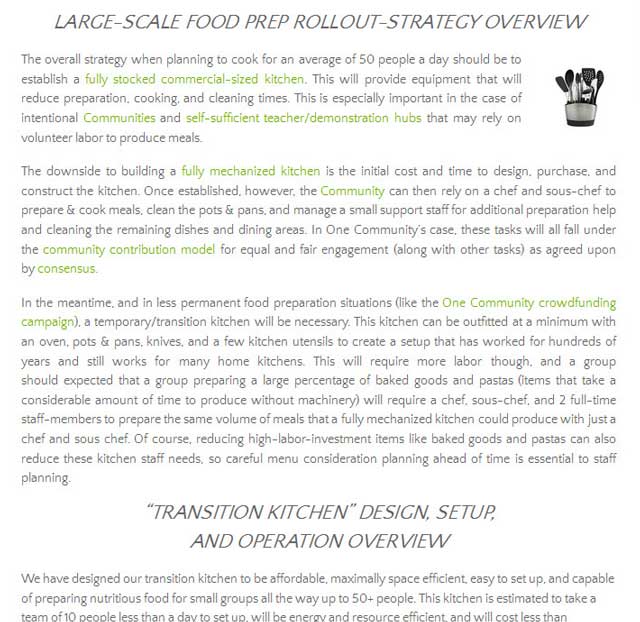 Community-Based Eco-Resource Allocation – This last week the core team completed another round of organizing the streamlined version of our Food Self-sufficiency Transition Plan page, which includes contributions provided by Naturopathic Doctor Matt Marturano (creator of the COHERENT model for comprehensive digestive health). This week we had an additional pioneer proofread and edit the page. The page is now approximately 98% complete.