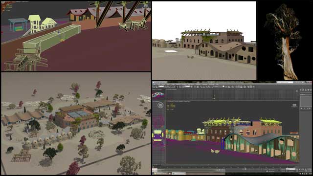 Dean Scholz, Architectural Designer, further developed what’s necessary for us to create quality Cob Village (Pod 3) renders. Here is update 32 of his work that focused on adding more foliage to the outside of the central dining and recreation structure, running test renders, adding more details to the roof, and creating flat trees for the background.