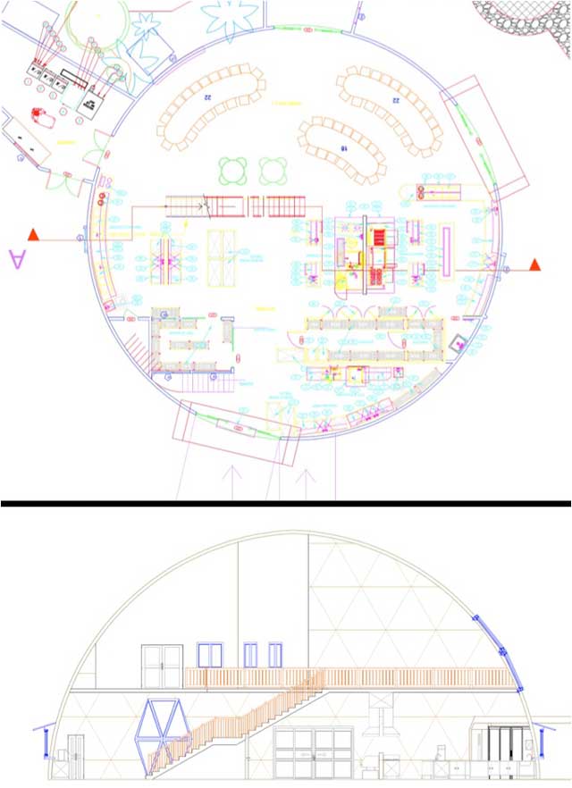 Bupesh Seethala (Interior Designer and Drafter) also completed this first section drawing for the Duplicable City Center Dining Dome: