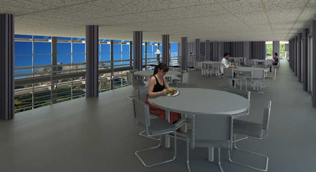 Guy Grossfeld, (Graphic Designer) also continued with his 9th week of photoshop work on the renders for the Shipping Container Village (Pod 5). This week’s focus was the initial versions of the 3rd floor dining area: