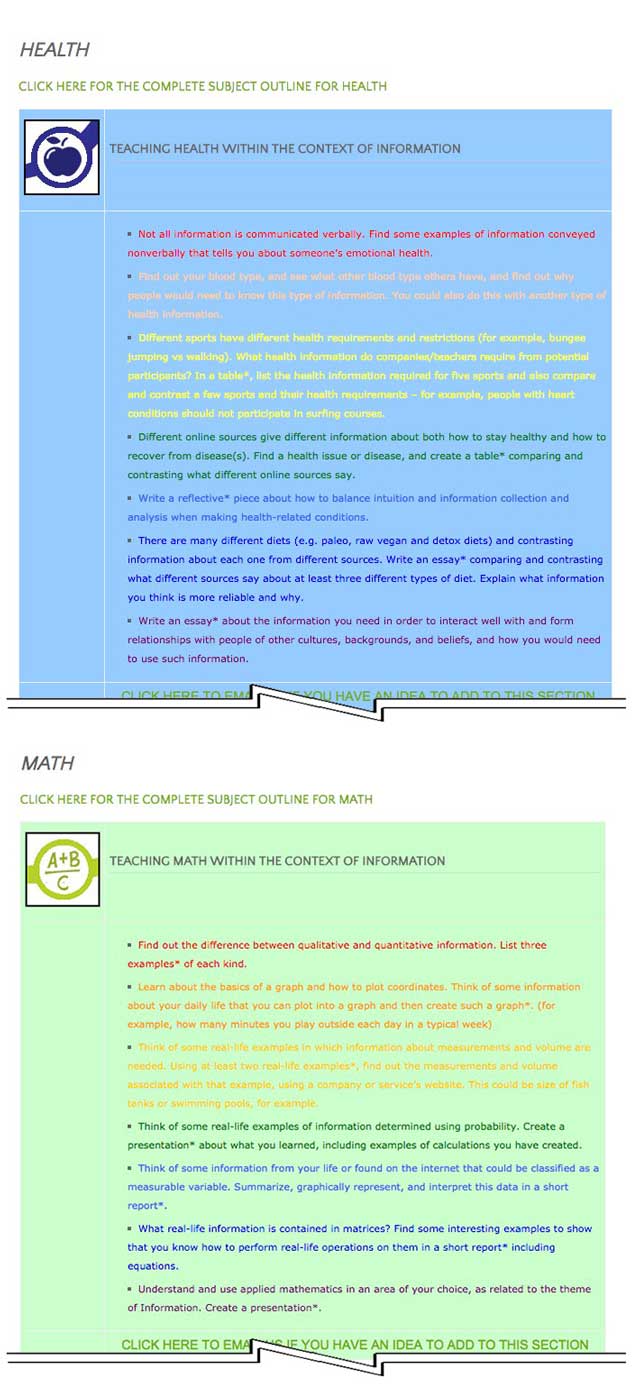 Eco-Living and Design, This last week the core team transferred the second 25% of the written content for the Information Lesson Plan to the website, as you see here. This lesson plan purposed to teach all subjects, to all learning levels, in any learning environment, using the central theme of “Information” is now 50% completed on our website.