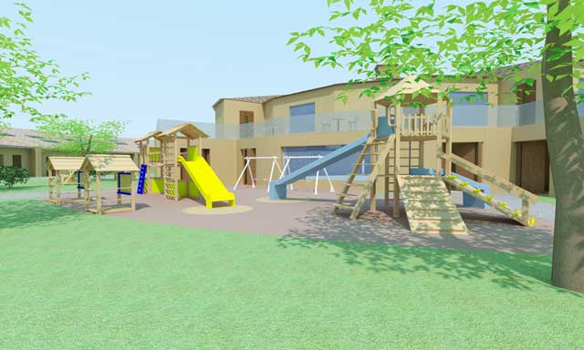 How to Make the World We Want, Brianna Johnson (Interior Designer), also continued evolving the renders for the Straw Bale Village (Pod 2). What you see here is the kids playground area