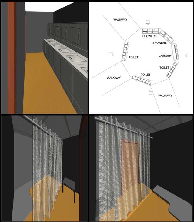 How to Make the World We Want, Also working on the Tree House Village (Pod 7), Jesika Rohrbach (Architectural Drafter, Designer, and 3-D Modeler) continued designing and exploring different bathroom tower options. These will include individual storage spaces below, recreation space above, and be separate from the trees to maximize efficiency and minimize the ecological footprint.