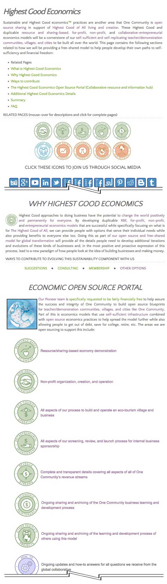 Eco-Living and Design, We also updated all the icons for the Highest Good Economics open source hub and all pages associated with the hub: