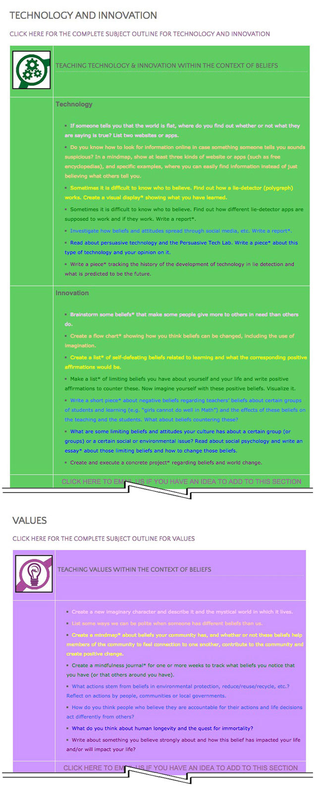 This last week the core team transferred the final 25% of the written content for the Beliefs Lesson Plan to the website, as you see here. This lesson plan purposed to teach all subjects, to all learning levels, in any learning environment, using the central theme of “Beliefs” is now 100% completed on our website.