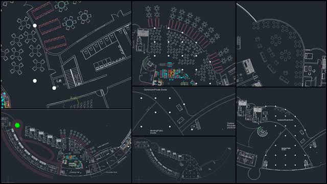 And, Hamilton Mateca (AutoCAD Draftsperson and Designer), continued evolving the Compressed Earth Block Village (Pod 4). You can see his 6th week of work here showing aligning the 1st and 2nd floor, seating ideas for the dining area, more roadway and column changes, expansion of the 2nd floor private events space, and a new design for the West recreation space.