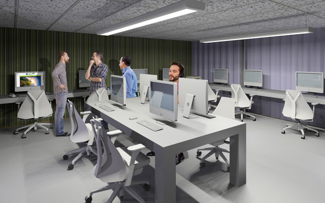 Guy Grossfeld (Graphic Designer) also continued with his 6th week of photoshop work on the renders for the Shipping Container Village (Pod 5). Here you see the final render of the computer room, One Community Shipping Container Final Render of Computer Room,