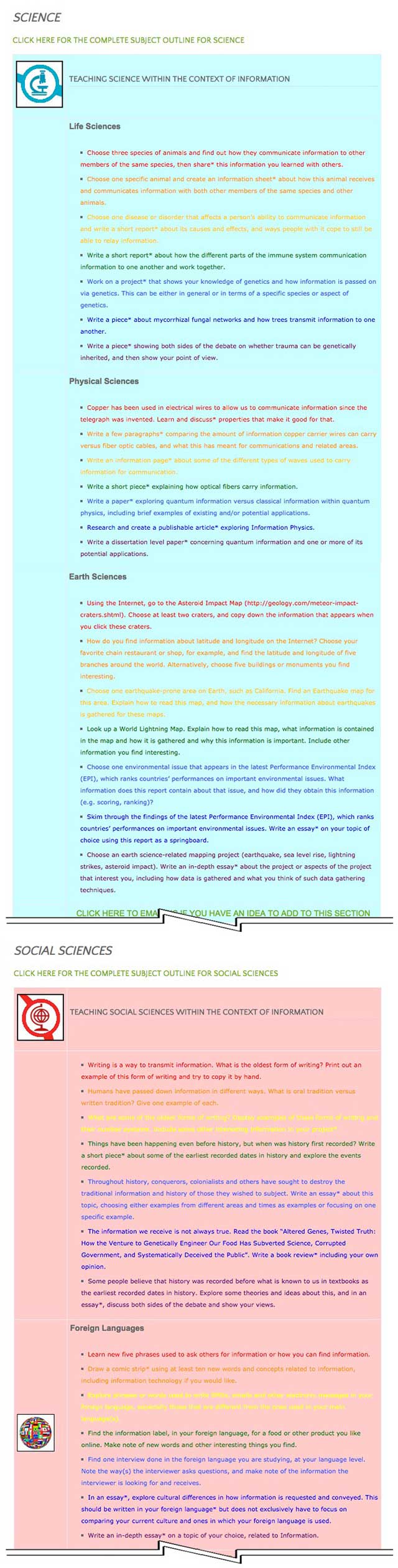 This last week the core team transferred the third 25% of the written content for the Information Lesson Plan to the website, as you see here. This lesson plan purposed to teach all subjects, to all learning levels, in any learning environment, using the central theme of “Information” is now 75% completed on our website. , designs for a better world