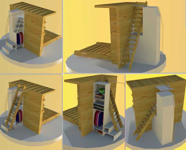 This week the core team continued working on the Murphy bed storage area in 3D. What you see shown here are the most recent test redesigns for this area.