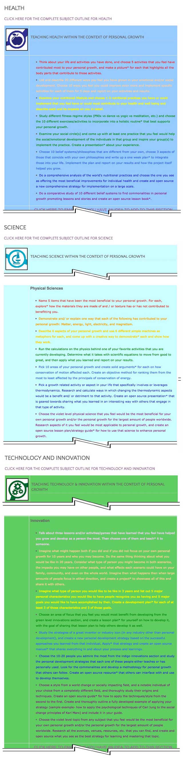 This last week the core team transferred the second 25% of the written content for the Personal Growth Lesson Plan to the website, as you see here. This lesson plan purposed to teach all subjects, to all learning levels, in any learning environment, using the central theme of “Personal Growth” is now 50% completed on our website: