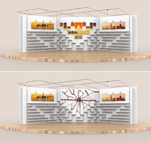 Iris Hsu (Industrial Designer), also continued exploring recycled pipe shelving and overhead lighting options for the Duplicable City Center library. What you see here is round #13 of this work of initial renders to test 2 different art options for the center of the pipe shelving wall.