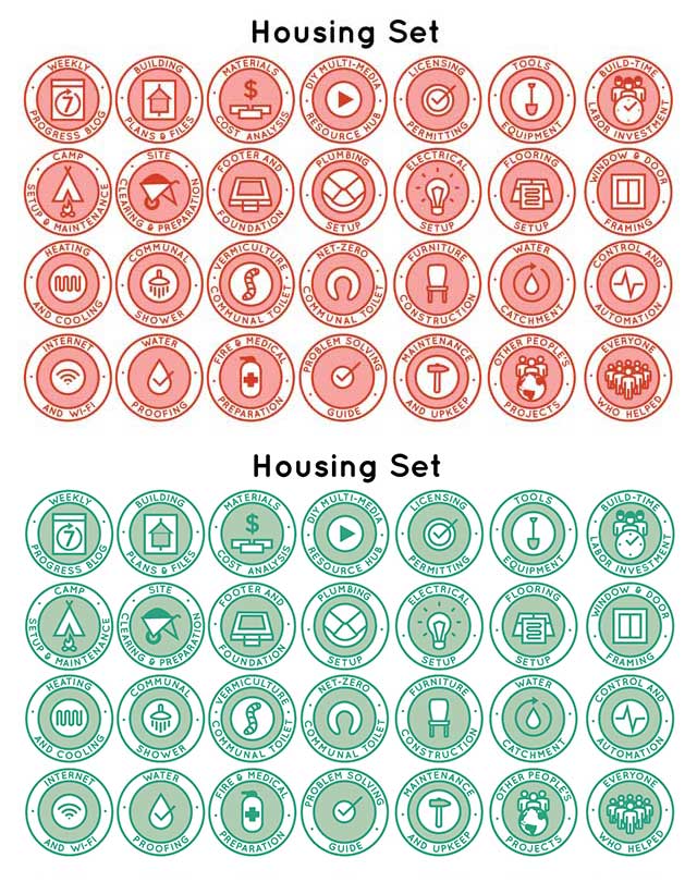 This last week the core team recolored 2 complete sets of 28 Highest Good housing Icons. These were to match the color palettes we're developing to color coordinate the village interior and exterior color plans with the website and all promotional materials.