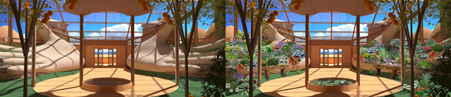 One Community Tropical Atrium, Final Render, before and after planting plan
