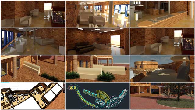 Hamilton Mateca (AutoCAD and Revit Drafter and Designer) also finished his 28th week helping with the Compressed Earth Block Village (Pod 4) design details. This week’s focus was continued development of the furniture, plants, textures, and layer colors for the different scenes shown here: