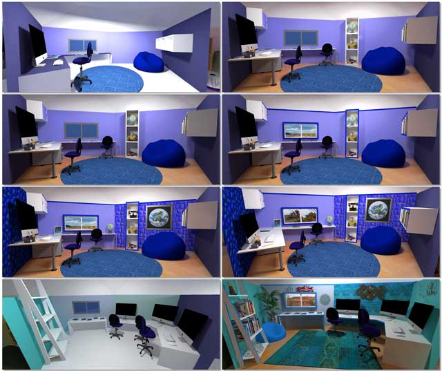 In addition, the core team began creation of renders for The Ultimate Classroom indigo room that has a focus of global and historical perspectives and celebrating diversity... and the blue room that has a focus of communication, empathy, feelings, and the ability to express oneself, as shown here.