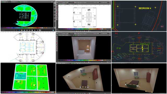 Dipti Dhondarkar, (Electrical Engineer) continued with her 33rd week of work on the lighting specifics for the City Center. This week's focus was completing lighting analysis and placement for the 2nd floor Living Dome bedrooms and bathrooms, as shown here.
