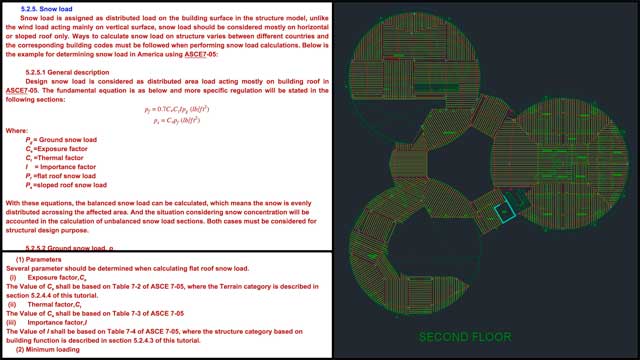 Haoxuan “Hayes” Lei (Structural Engineer) continued work on the City Center structural engineeringtutorial. What you see here is his 6th week of writing content. This week’s content focus was beginning the snow load details and making additional updates to the AutoCAD file, as seen here.