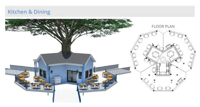 Tree house village Kitchen and Dining structure, final render, One Community