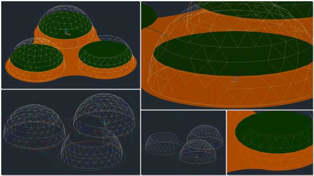 Localized ecology, Renan Dantas (Mechanical Engineer) continued with his 21st week working on the Duplicable City Center AutoCAD updates. This week's focus was updating the 3D file to match the updated dome rotations completed in 2D.
