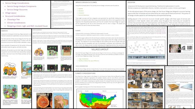 The core team also finished the second half of updating the complete Tree House Village (Pod 7) open source hub. This included new formatting, updated content, and new and updated images for all the sections related to the design and planning specifics. You can see some of this work here.