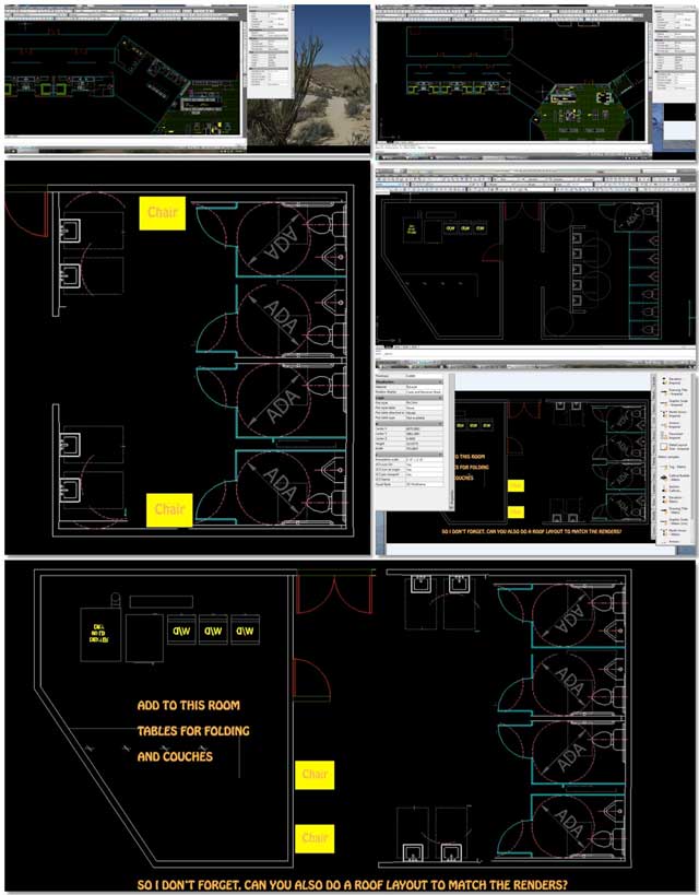 Dean Scholz (Architectural Designer) continued with the Cob Village (Pod 3) AutoCAD layout updates. Here is update 103 of Dean’s work updating the bathroom designs and adjacent areas.