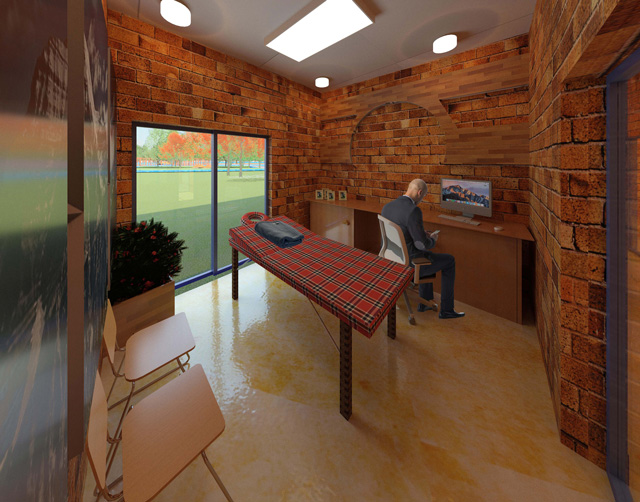 Dan Alleck (Designer and Illustrator) completed his 15th week working on the Compressed Earth Block Village render additions. This week he finished work on this Massage Room Looking Northwest. This image is on the site now too.