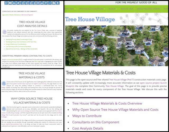 The core team also created the first 30% of the Tree House Village (Pod 7) Cost Analysis page, some of which you can see here.