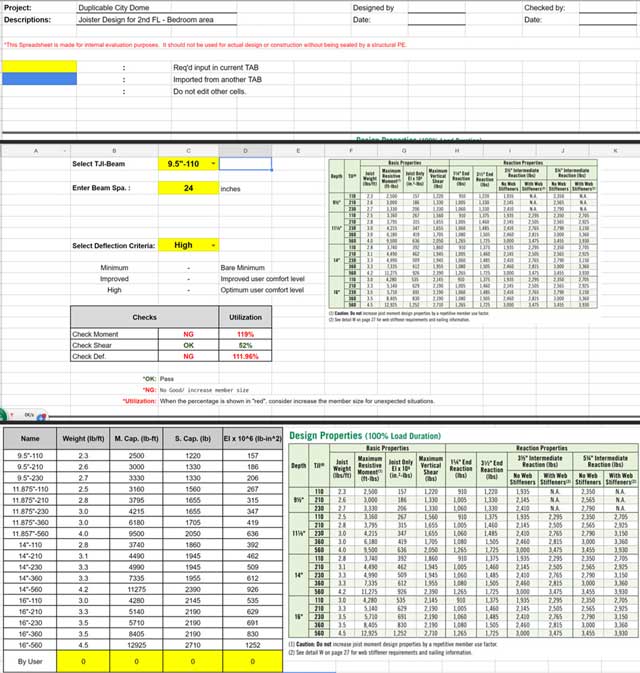 Yun Lin (Bridge Design Engineer) also completed his 3rd week helping with the beam design and calculation aspects of the City Center structural engineering. This week he created version 2.0 of the timber beam design spreadsheet. Now a person can use dropdown menus to choose from industry standard materials lists and the spreadsheet will check to see if the results fall within desired safety standards.