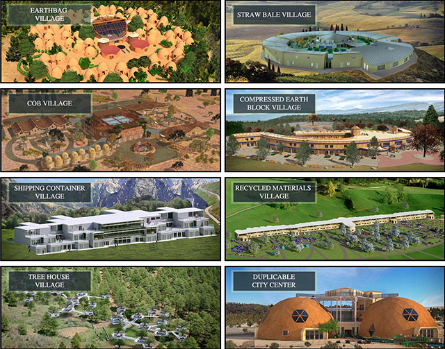 7 One Community Villages and Duplicable City Center Overview, earthbag village, straw bale village, cob village, compressed earth block village, shipping container village, recycled materials village, tree house village, green living, sustainable living, One Community Global, One Community, sustainable communities, eco-tourism, eco-communities, regenerative communities, Highest Good housing, Highest Good food, Highest Good economics, Highest Good of All, permaculture