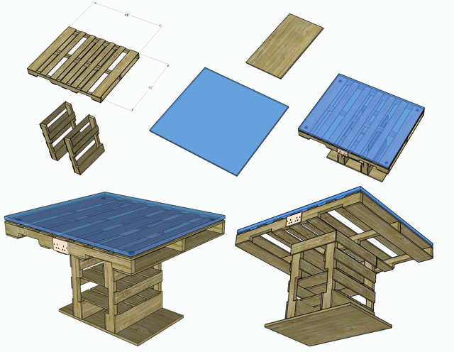Sketchup 3D Pallet Designs, Pallet furniture, pallet designs, pallet bed, open source pallet furniture, eco-living, recycled pallet furniture, pallet bed, pallet end tables, pallet construction