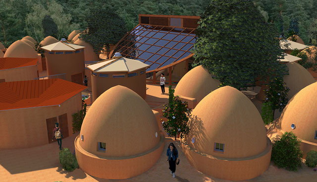Tropical Atrium, Earthbag Village, earthbag construction, green living, eco-living, sustainable living, construction with earthbags, earth architecture, One Community Global