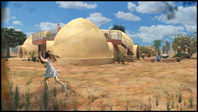 Earthbag Village 4-dome cluster renders, Practical Highest Good, One Community Weekly Progress Update #427