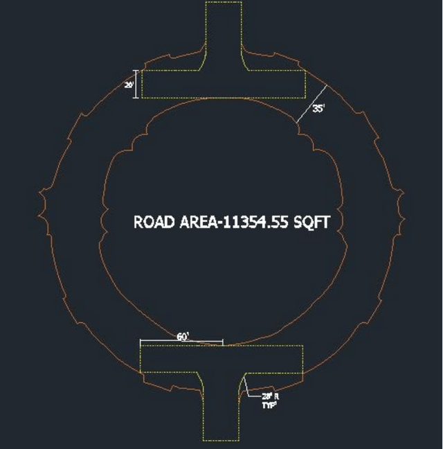 Efficient hammerhead layout design, enough space for hammerhead, materials, 120’ hammerhead, road design, earthbag village road design