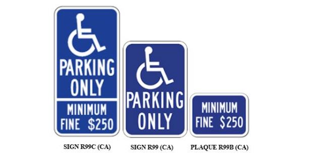 Identification signs, must encompass International Symbol of Accessibility, accessible van parking must include van accessible, parking sign that advises solely persons with disabilities, must reside a minimum of 84 inches above surrounding surface