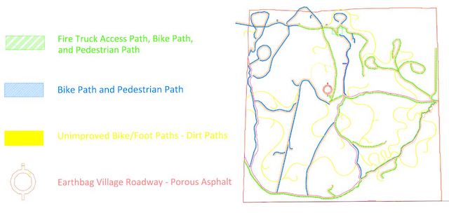 fire truck access path, bike path, pedestrian path, unimportant bike / foot paths, earthbag village roadway, Unlimited Expense Plan Full-size