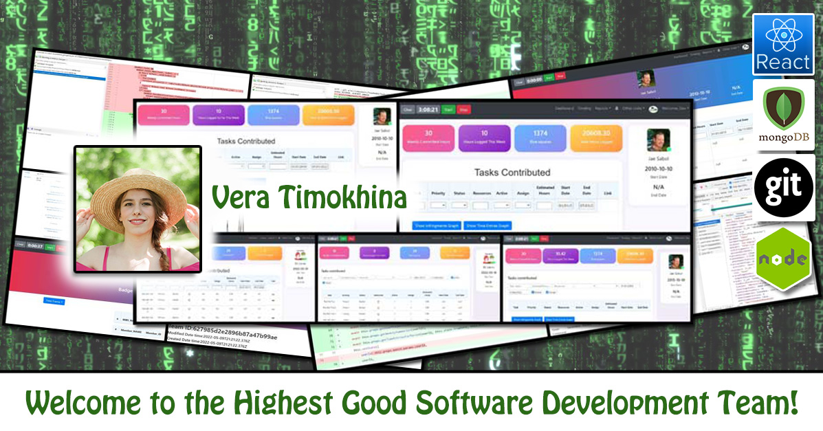 Vera Timokhina, software engineering, Highest Good Network, HGN App, debugging, One Community Volunteer, Highest Good collaboration, people making a difference, One Community Global, helping create global change, difference makers