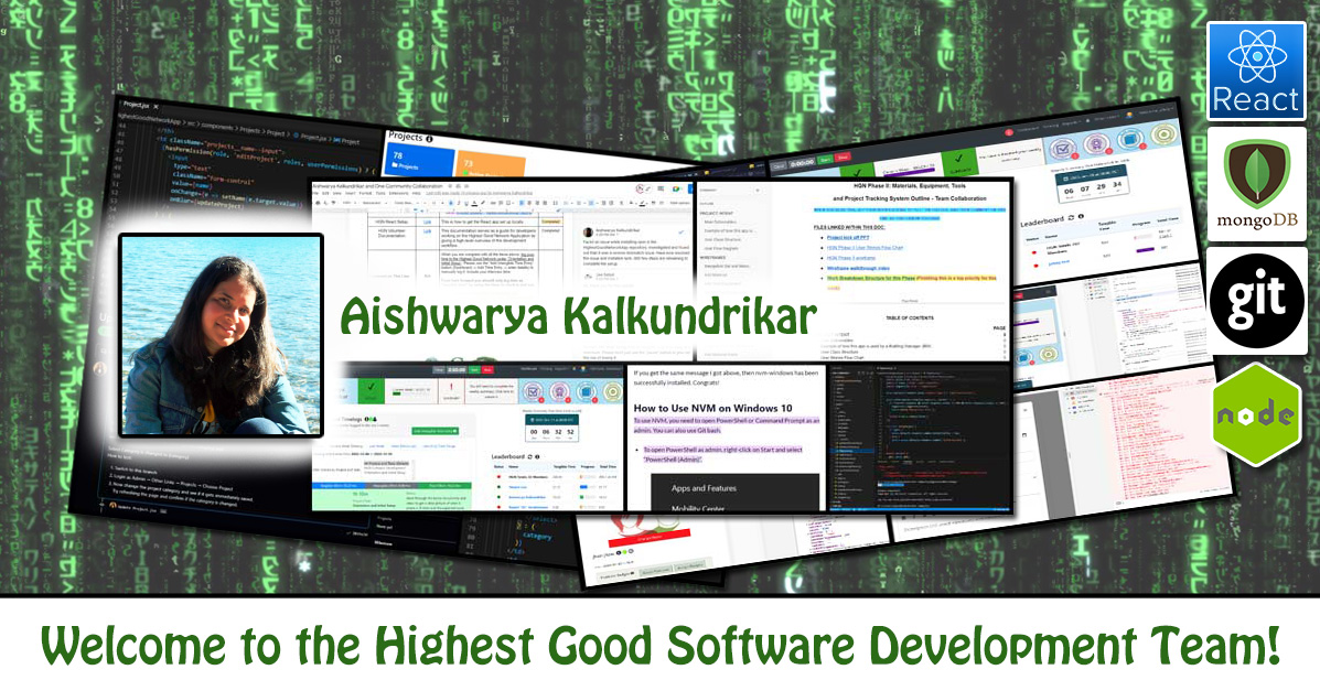 Aishwarya Kalkundrikar, software engineering, Highest Good Network, HGN App, debugging, One Community Volunteer, Highest Good collaboration, people making a difference, One Community Global, helping create global change, difference makers