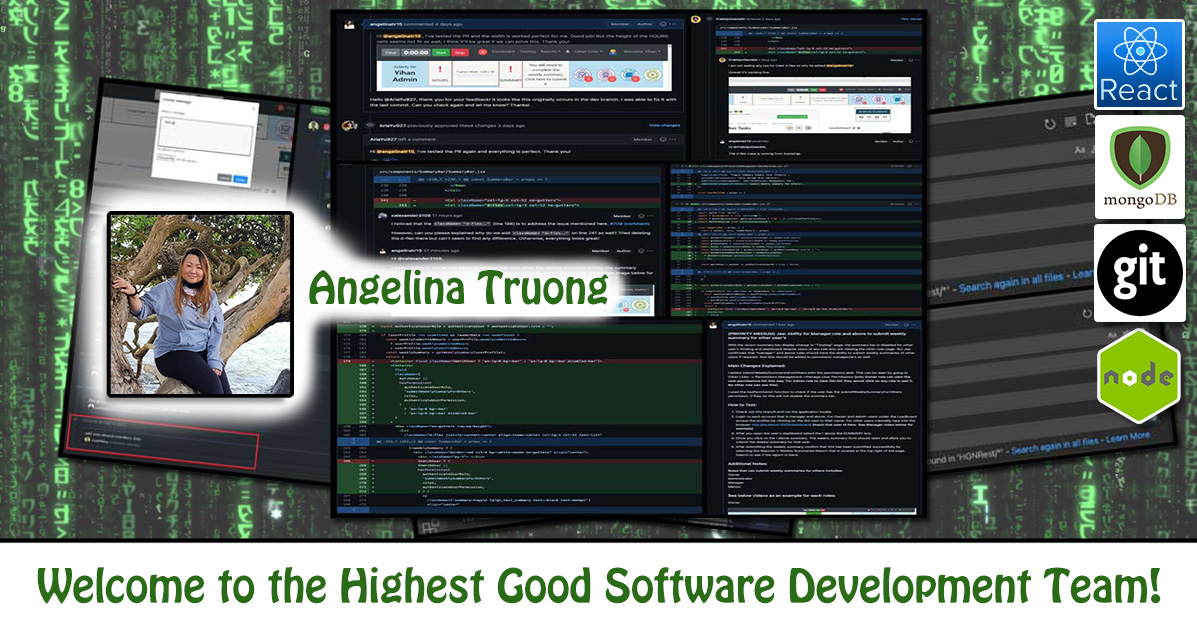 Angelina Truong, software engineering, Highest Good Network, HGN App, debugging, One Community Volunteer, Highest Good collaboration, people making a difference, One Community Global, helping create global change, difference makers
