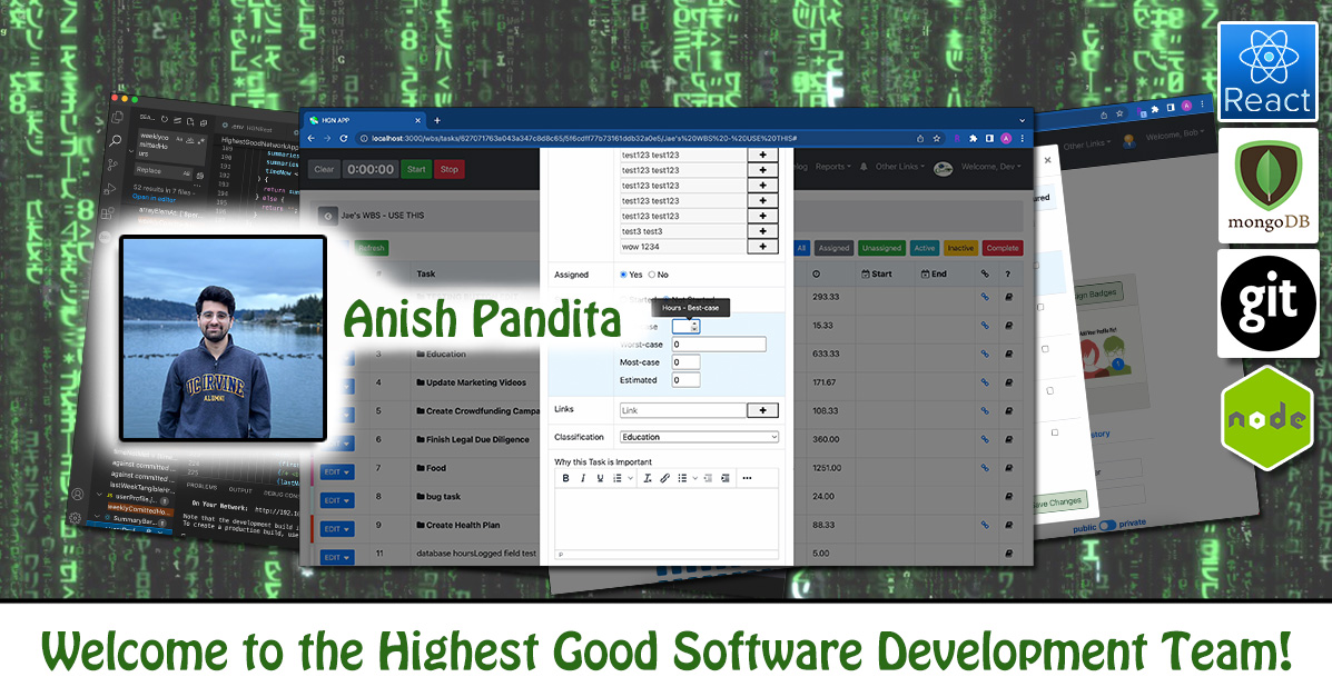 Anish Pandita, software engineering, Highest Good Network, HGN App, debugging, One Community Volunteer, Highest Good collaboration, people making a difference, One Community Global, helping create global change, difference makers