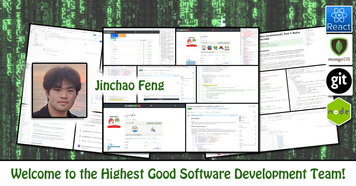 Jinchao Feng, software engineering, Highest Good Network, HGN App, debugging, One Community Volunteer, Highest Good collaboration, people making a difference, One Community Global, helping create global change, difference makers