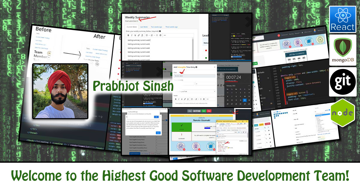 Prabhjot Singh, software engineering, Highest Good Network, HGN App, debugging, One Community Volunteer, Highest Good collaboration, people making a difference, One Community Global, helping create global change, difference makers